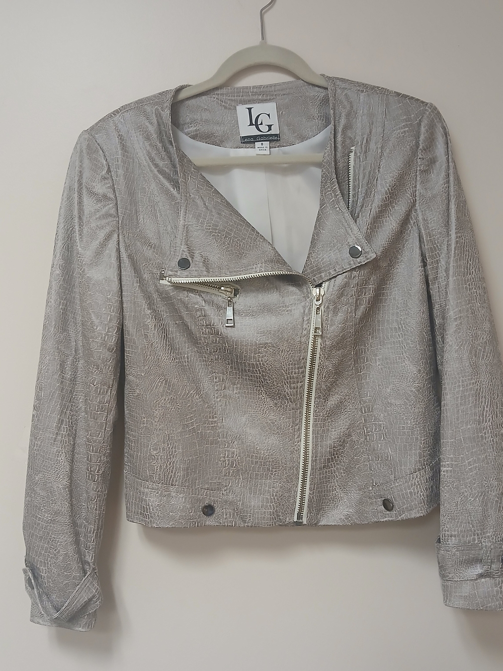 LG Light Gray Cropped Moto Jacket